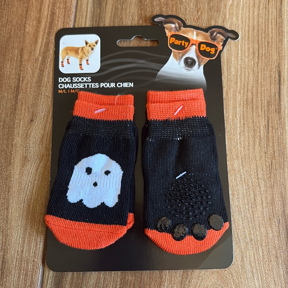 🤍Black and Orange Ghost Halloween Dog Socks